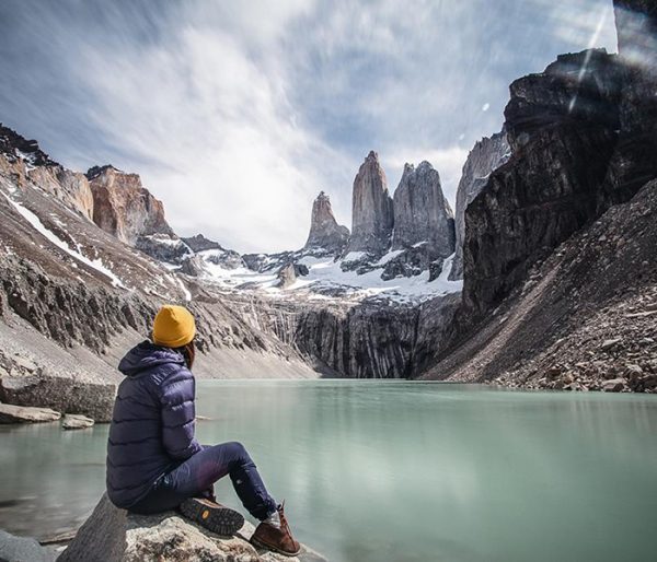 Person at the base of the Torres del Paine