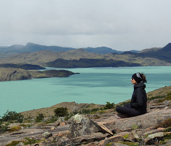 Person overlooking Lake Pehoé in Torres del Paine Park