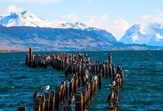 Vista del puerto en la costanera de Puerto Natales